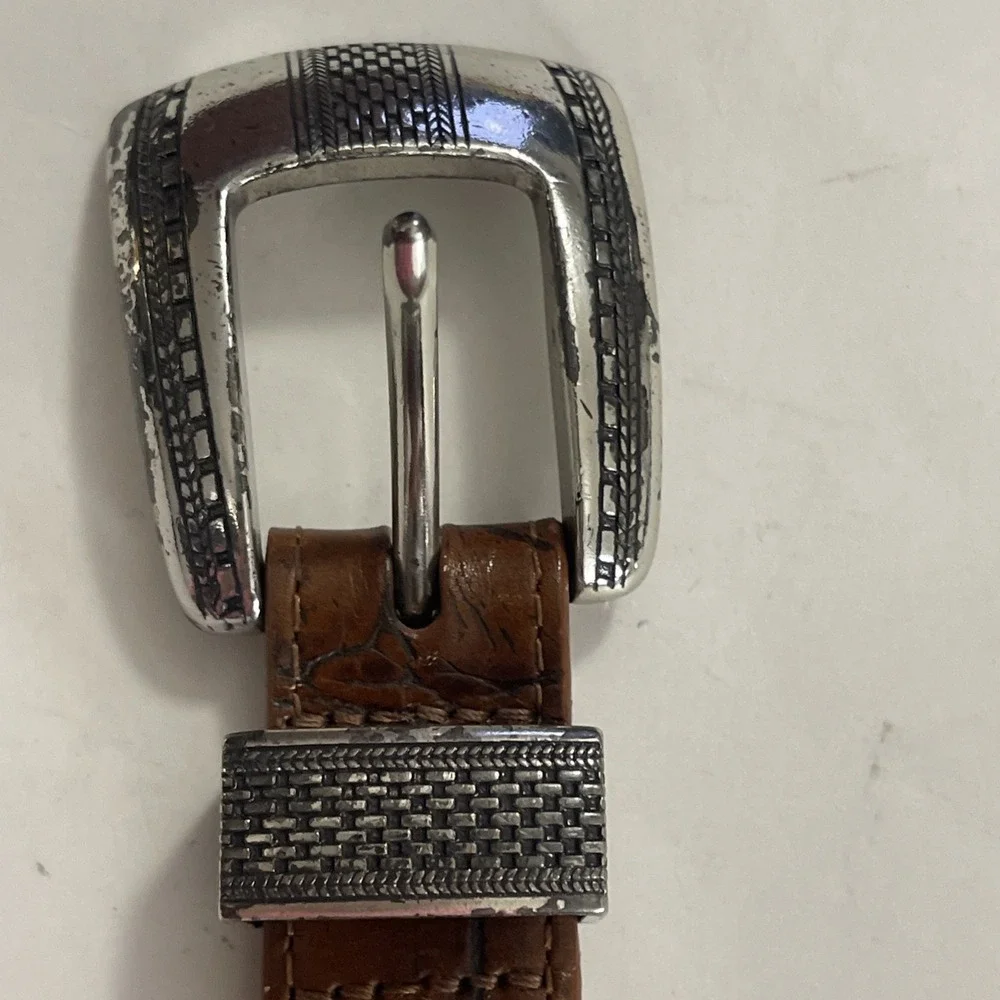 WORN Onyx Brighton Leather Belt Mens Sz 40 Brown #12506‎ Croc Alligator Embossed